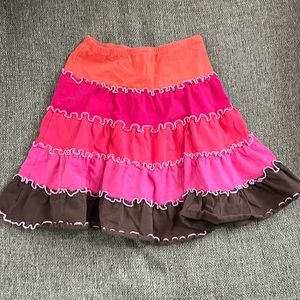 Love U Lots Girls Pink Brown Orange Tiered Ruffle Skirt Size 6X